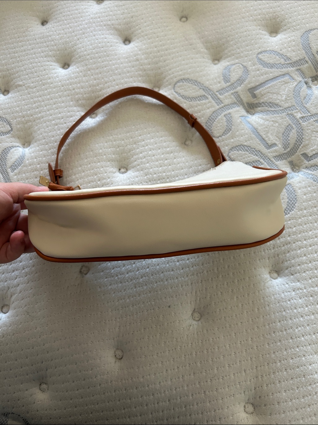 Cream Shoulder Bag With Tan Trim And Strap — image 5 of 7